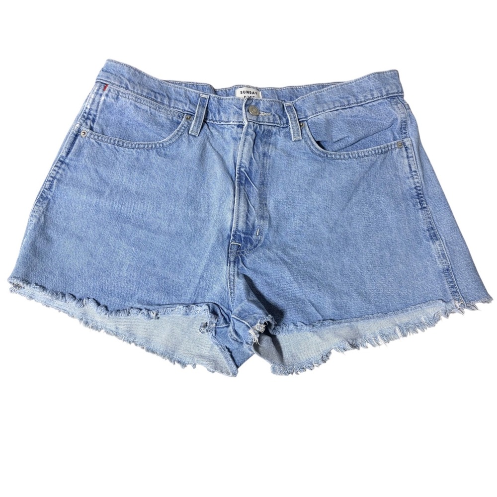 Aritzia Sunday Best Denim Cut-Off Shorts 32 Light Wash Blue High‎ Rise Raw Hem